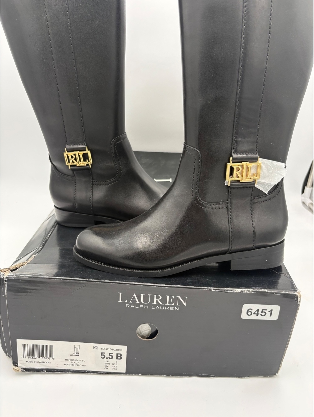 Lauren Ralph Lauren $275 NEW Black Leather Knee-High RL Boots Size 5.5B